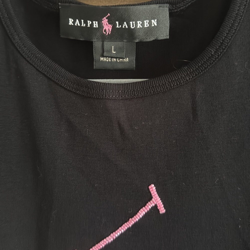 Ralph Lauren Black T-Shirt with Pink Pony Logo Embroidered - Picture 4 of 7